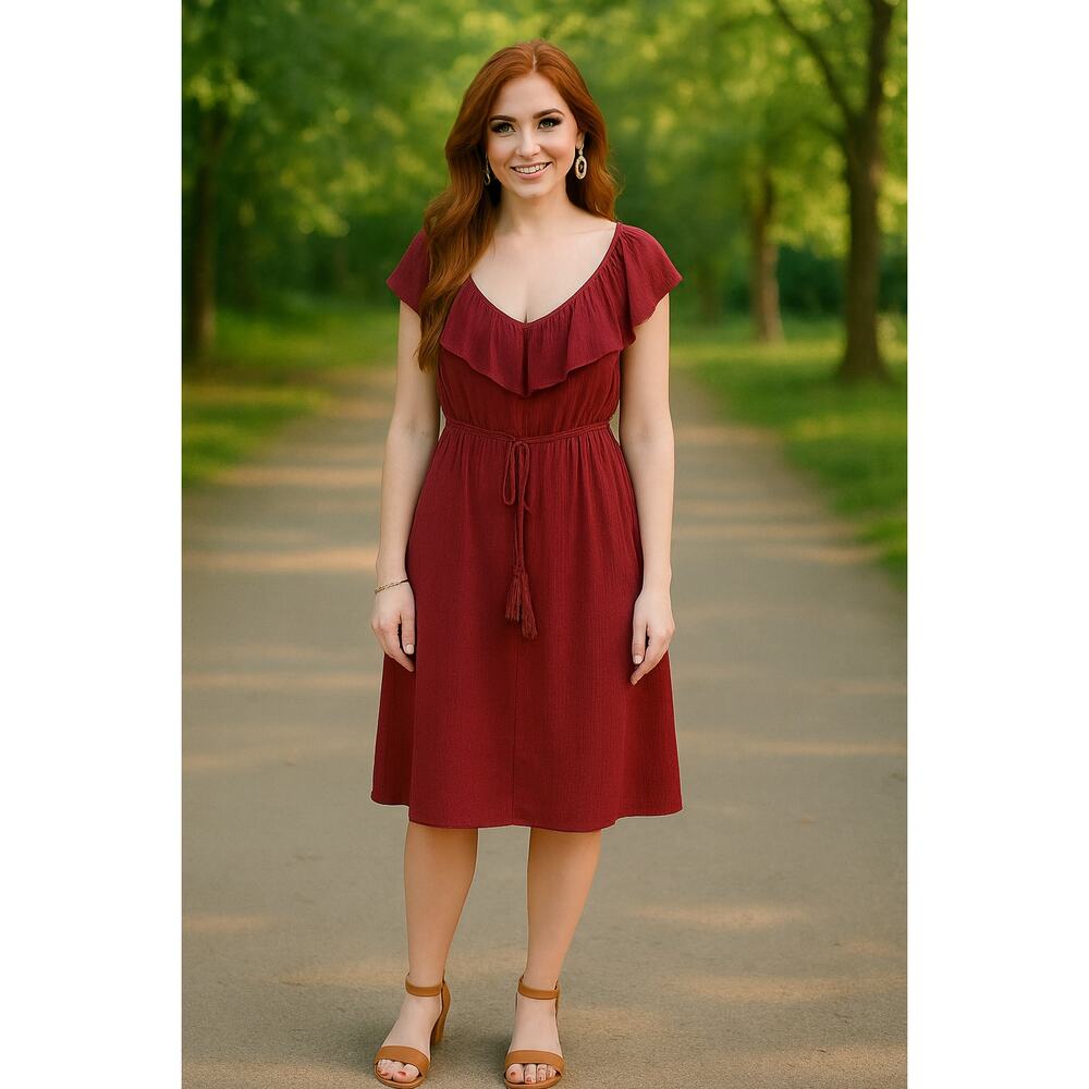 City Chic Off Shoulder Burgundy Dress - Size XL/22
